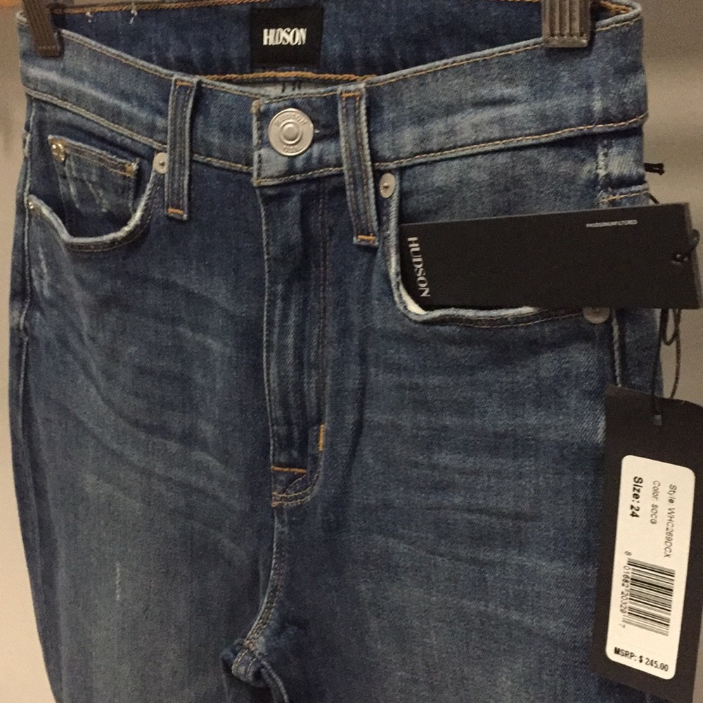 $245 NWT HUDSON STRETCH brand jean High rise ZOEEY FRAY Straight crop summer - Picture 3 of 10